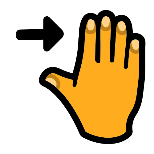 A yellow hand making a backwards 'l' shape, with a small blaack arrow pointing to the right.